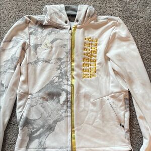 Adidas White and Gray Hoodie with Yellow Nebraska Volleyball